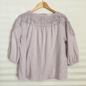 J. Jill Womens Blouse Top Size L Cotton Blend Lace Neck/Shoulder 3/4th Sleeve